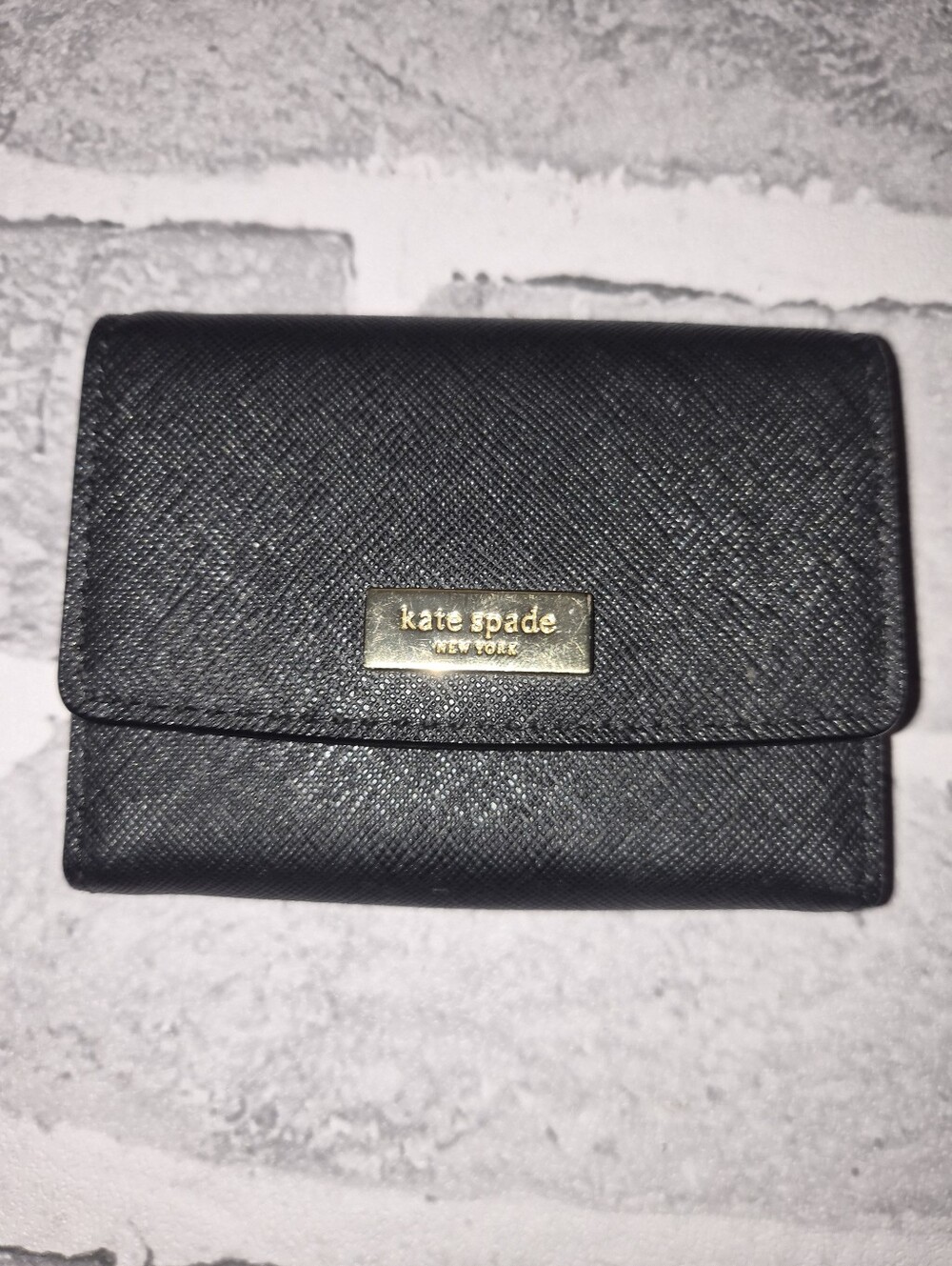 Kate Spade Black Fold Coin Or Card Holder With Gold Kate Spade Plaque